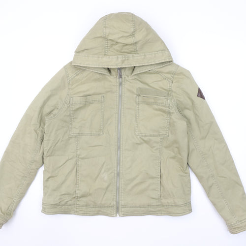 Hollister Women Beige Hooded Utility Jacket XL Zip Cotton Blend