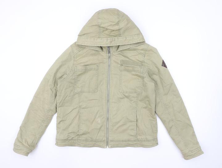 Hollister Women Beige Hooded Utility Jacket XL Zip Cotton Blend