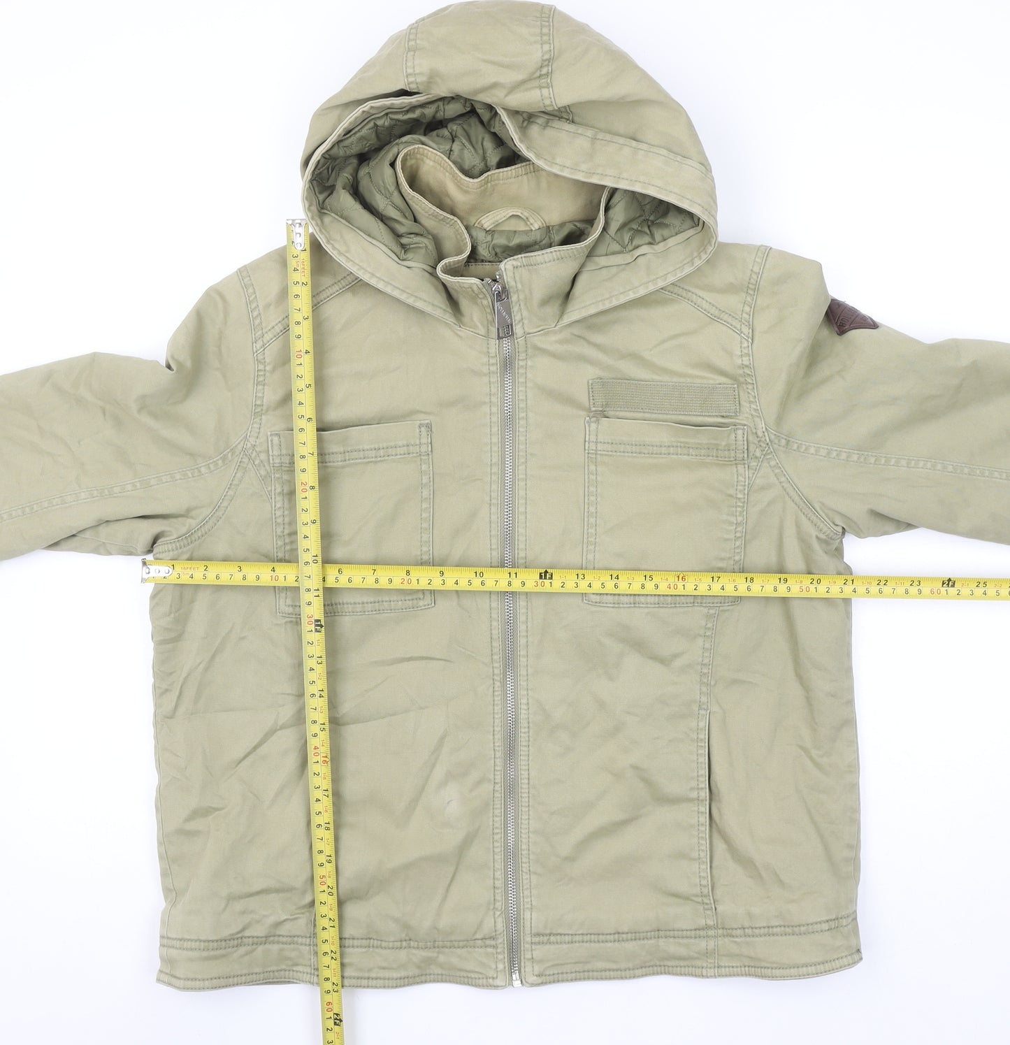 Hollister Women Beige Hooded Utility Jacket XL Zip Cotton Blend