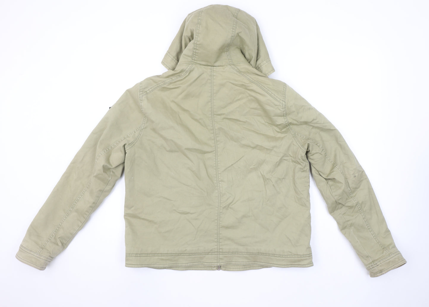 Hollister Women Beige Hooded Utility Jacket XL Zip Cotton Blend