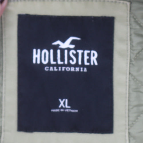Hollister Women Beige Hooded Utility Jacket XL Zip Cotton Blend