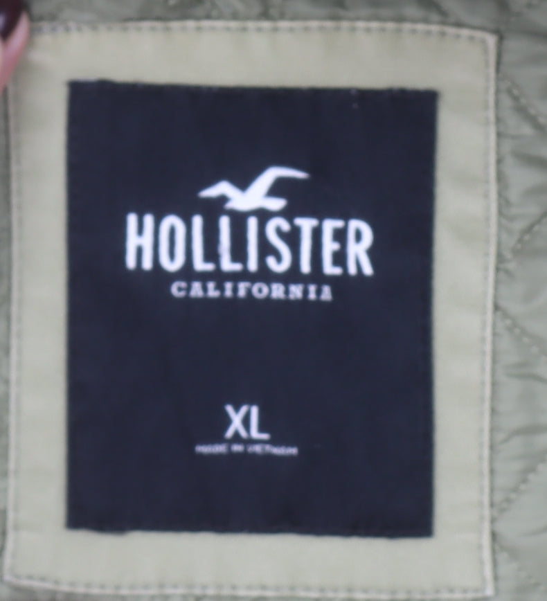 Hollister Women Beige Hooded Utility Jacket XL Zip Cotton Blend