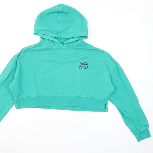 Jack Wills Women’s Green Cropped Hoodie UK 10 Cotton Pullover