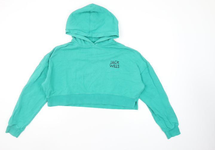 Jack Wills Women’s Green Cropped Hoodie UK 10 Cotton Pullover