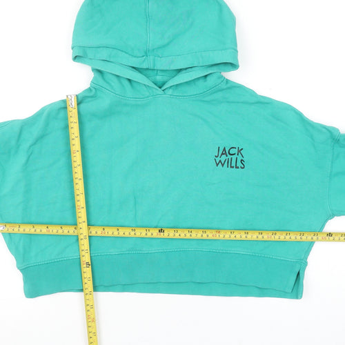 Jack Wills Women’s Green Cropped Hoodie UK 10 Cotton Pullover