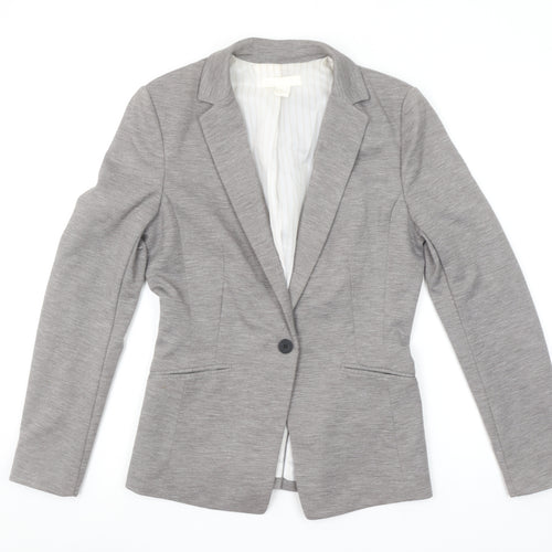 H&M Women Grey Single Breasted Blazer Size 8 Classic Fit