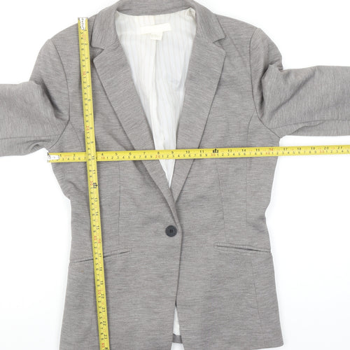 H&M Women Grey Single Breasted Blazer Size 8 Classic Fit