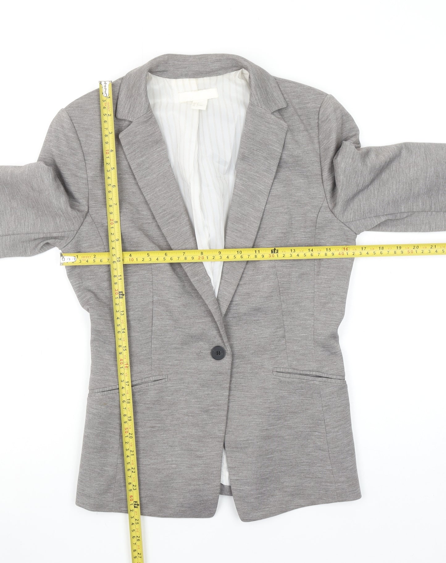 H&M Women Grey Single Breasted Blazer Size 8 Classic Fit