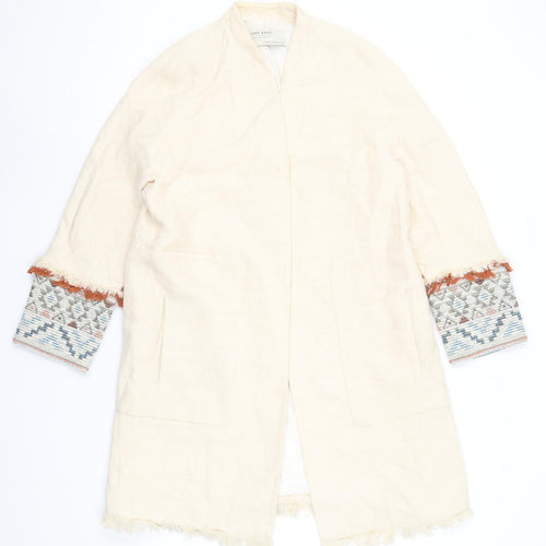 Zara Basic Women’s Ivory Linen Blend Boho Mid-Length Coat XS