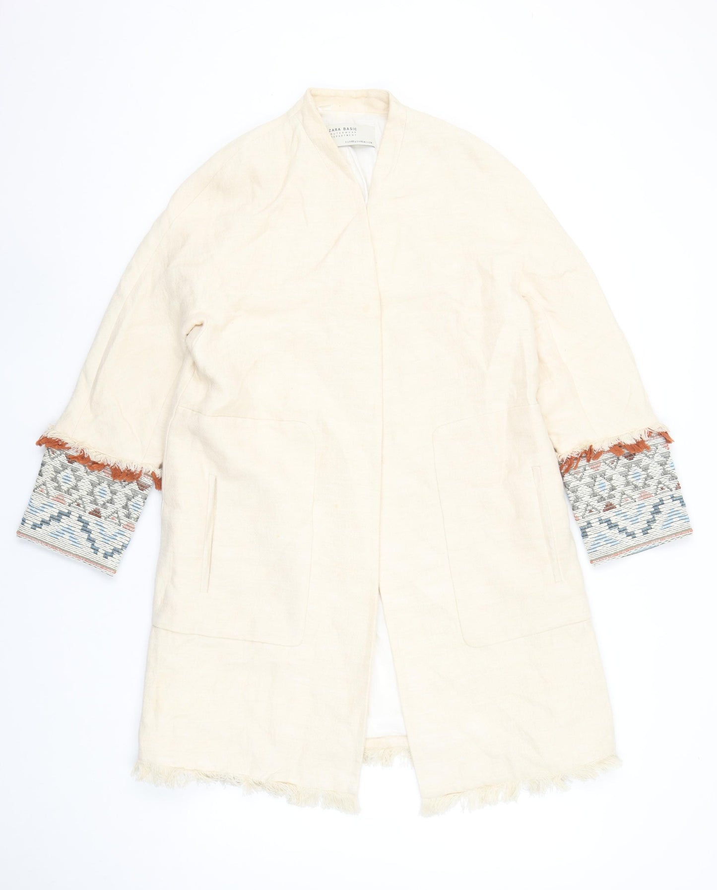 Zara Basic Women’s Ivory Linen Blend Boho Mid-Length Coat XS