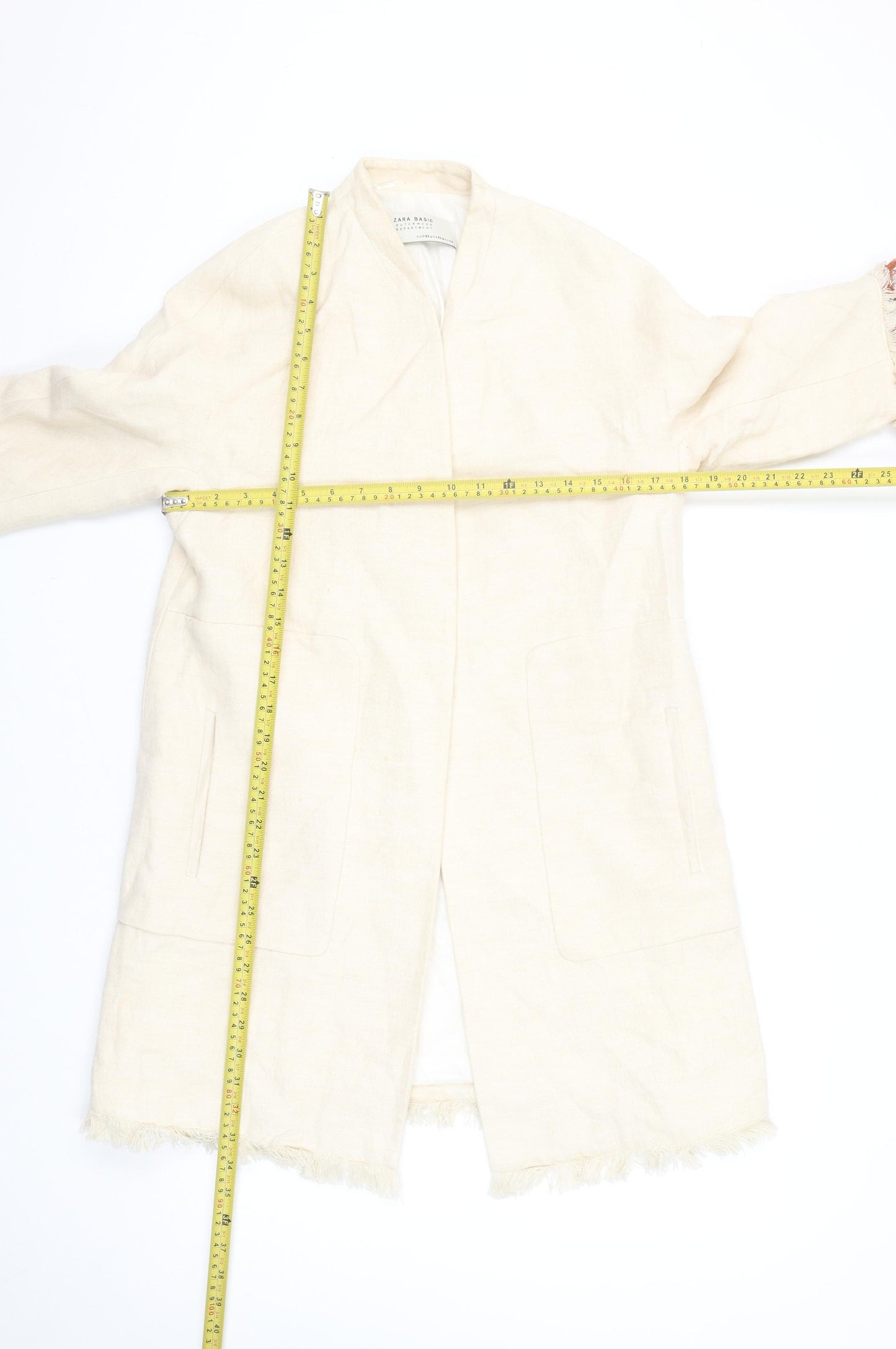 Zara Basic Women’s Ivory Linen Blend Boho Mid-Length Coat XS