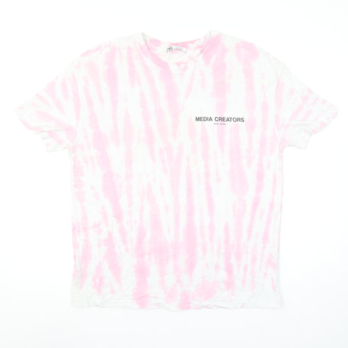 Zara Women Pink Tie-Dye Graphic T-Shirt Medium Casual Style