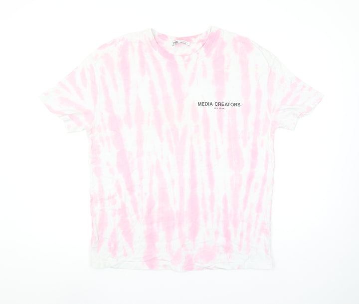Zara Women Pink Tie-Dye Graphic T-Shirt Medium Casual Style