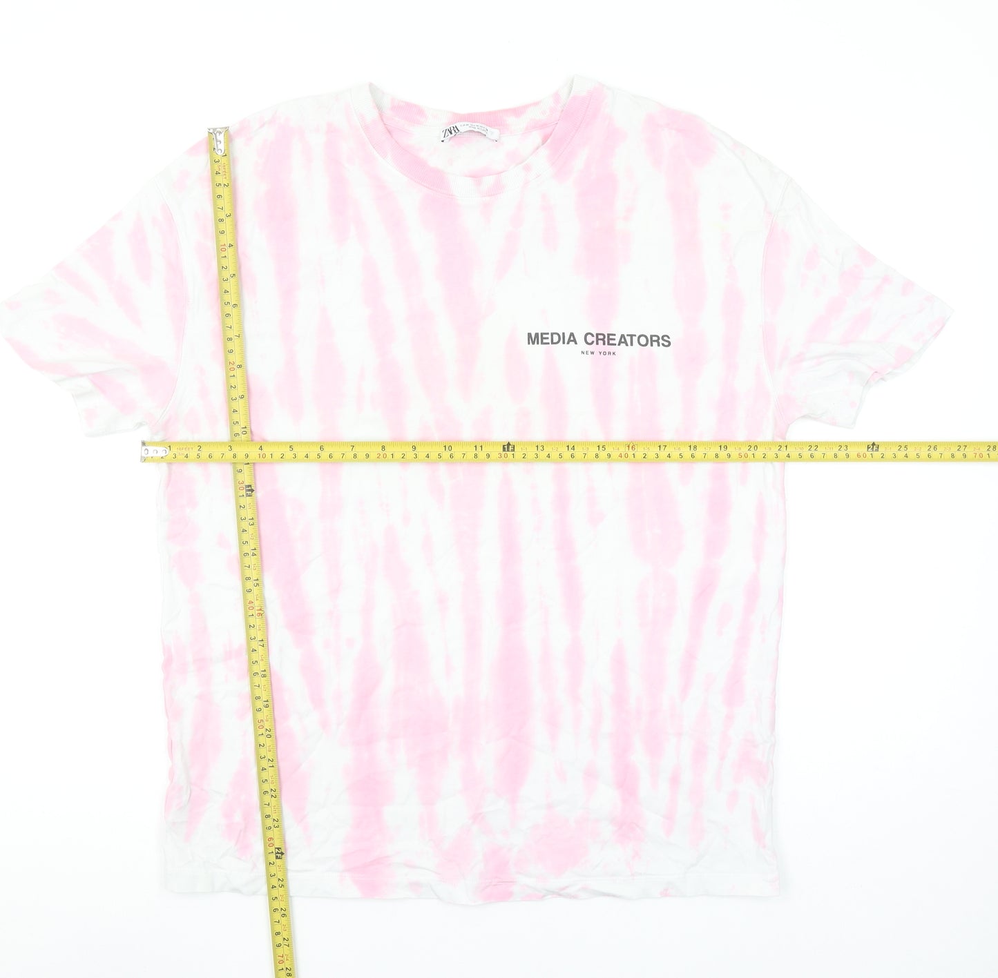 Zara Women Pink Tie-Dye Graphic T-Shirt Medium Casual Style