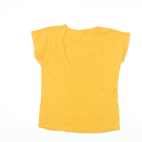 DRESSPOT Women's Yellow Beaded Bow T-Shirt Crew Neck L Short Sleeve Cotton