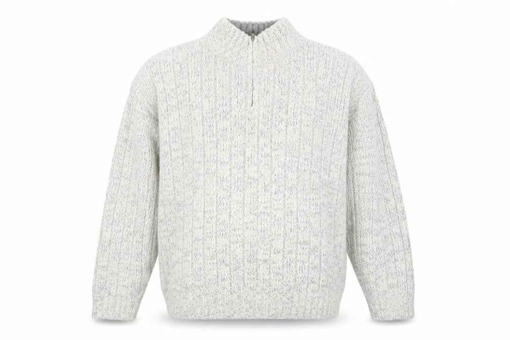 Front view of Marks & Spencer Men’s Beige 2XL Half Zip Wool Blend Jumper