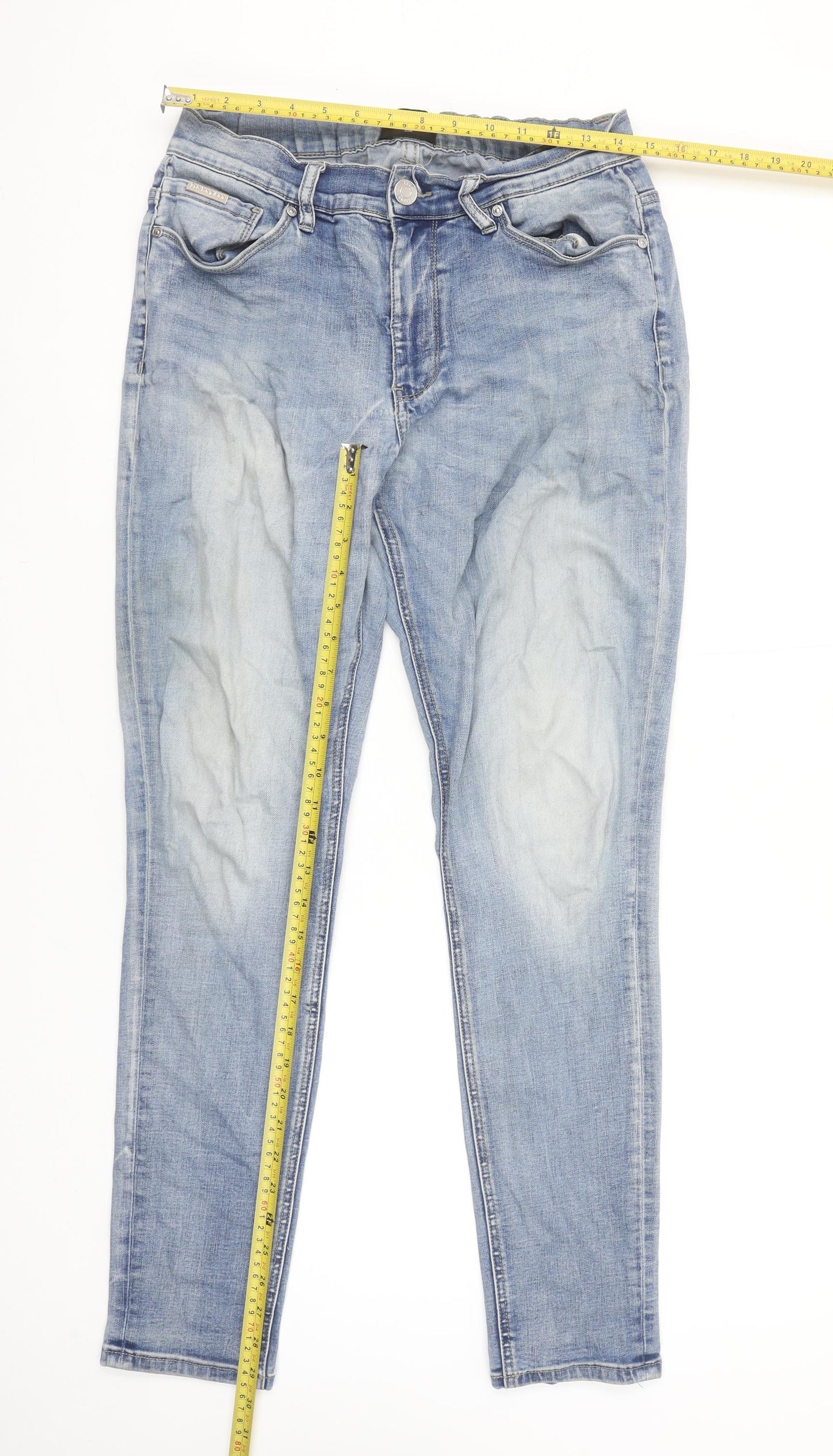 Pre London Men’s Blue Slim Straight Jeans 32R Light Wash Denim