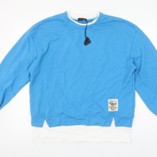 Kyla Women Blue Cotton Blend Pullover Sweatshirt Size L