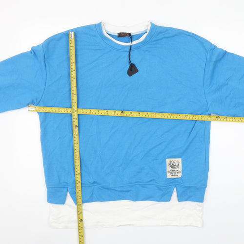Kyla Women Blue Cotton Blend Pullover Sweatshirt Size L