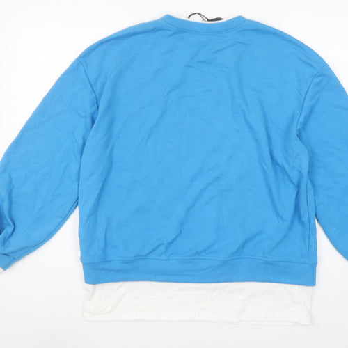 Kyla Women Blue Cotton Blend Pullover Sweatshirt Size L