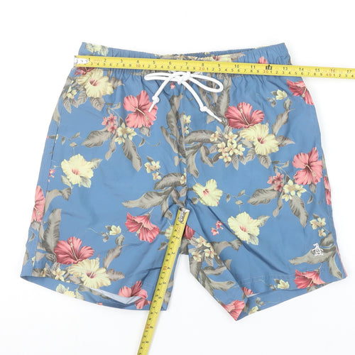 Original Penguin Men's Blue Floral Hawaiian Swim Shorts Size S