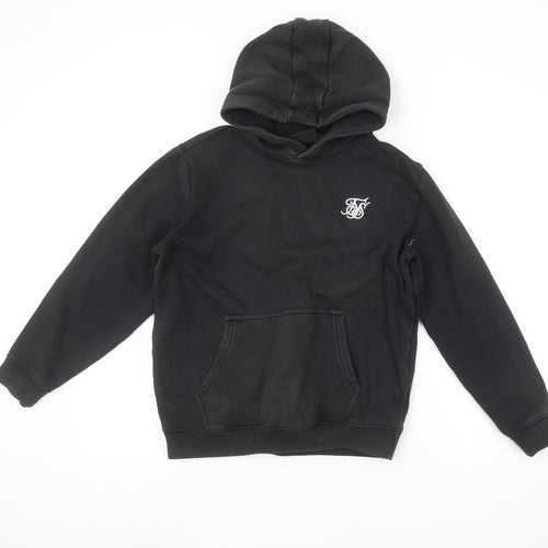 SikSilk Boys Black Pullover Hoodie 13-14 Years Cotton Blend Logo Hooded Sweatshirt