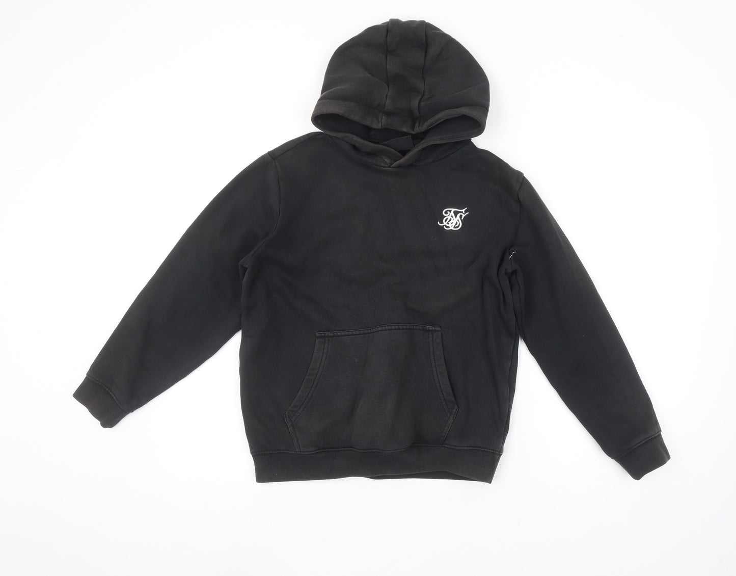 SikSilk Boys Black Pullover Hoodie 13-14 Years Cotton Blend Logo Hooded Sweatshirt