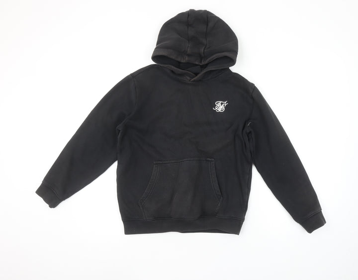 SikSilk Boys Black Pullover Hoodie 13-14 Years Cotton Blend Logo Hooded Sweatshirt