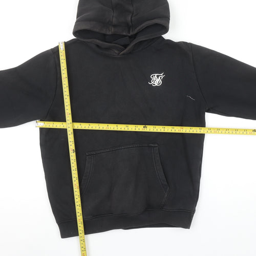 SikSilk Boys Black Pullover Hoodie 13-14 Years Cotton Blend Logo Hooded Sweatshirt
