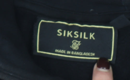SikSilk Boys Black Pullover Hoodie 13-14 Years Cotton Blend Logo Hooded Sweatshirt