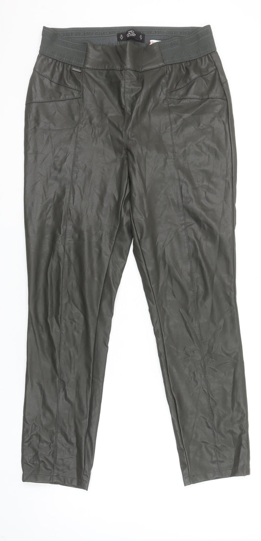 Street One Women's Black Faux Leather Leggings Size 10 Ankle Stretch