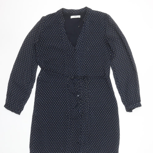 Mango Women’s Blue Geometric Belted Shirt Dress Size XS