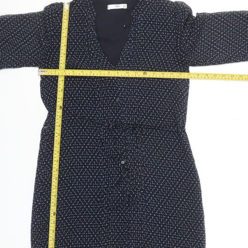 Mango Women’s Blue Geometric Belted Shirt Dress Size XS