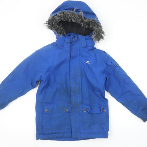 Trespass Boys Blue Waterproof Parka Coat 5-6 Years Hooded Winter Jacket
