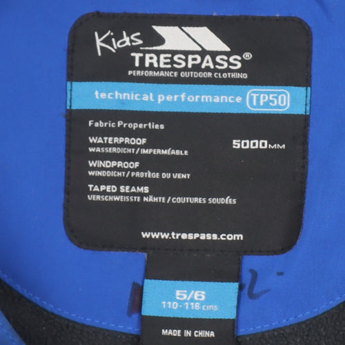 Trespass Boys Blue Waterproof Parka Coat 5-6 Years Hooded Winter Jacket