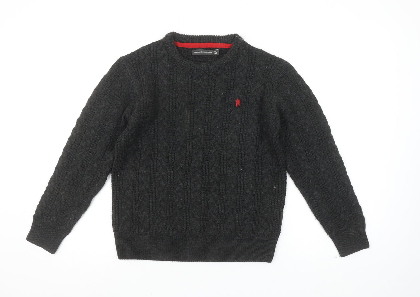 French Connection Boys Black Cable-Knit Jumper 11-12 Years Wool Blend