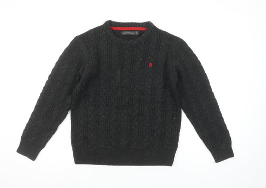 French Connection Boys Black Cable-Knit Jumper 11-12 Years Wool Blend