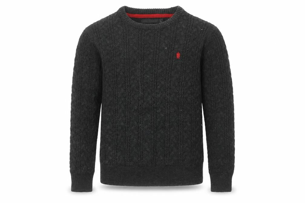 Front view of French Connection boys’ black cable-knit jumper 11-12 years wool blend