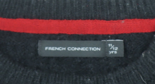 French Connection Boys Black Cable-Knit Jumper 11-12 Years Wool Blend
