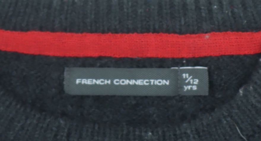 French Connection Boys Black Cable-Knit Jumper 11-12 Years Wool Blend