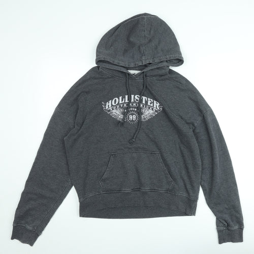 Hollister Womens Grey Pullover Hoodie Small Logo Graphic Casual