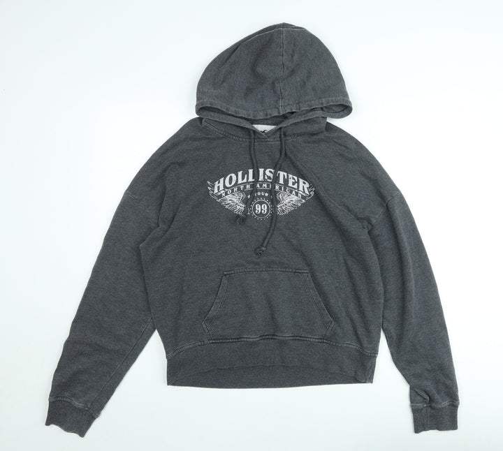 Hollister Womens Grey Pullover Hoodie Small Logo Graphic Casual