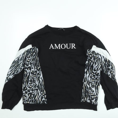 Select Women Black Animal Print Amour Pullover Sweatshirt Size L