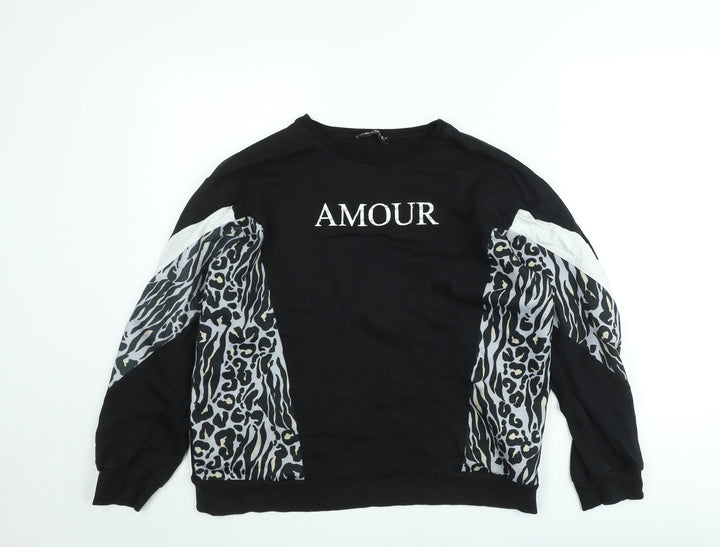 Select Women Black Animal Print Amour Pullover Sweatshirt Size L