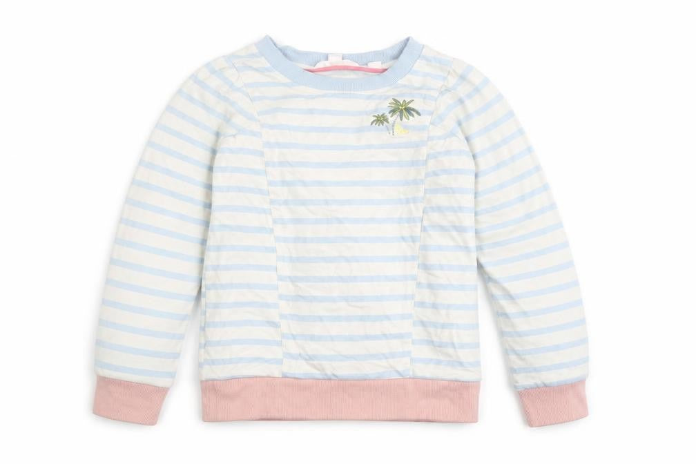 Front view of White Stuff girls’ blue striped pullover sweatshirt age 7-8 years