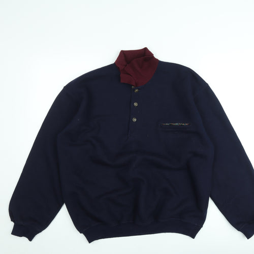 River Island Originals Men’s Navy Henley Sweatshirt L Fleece Cotton Blend