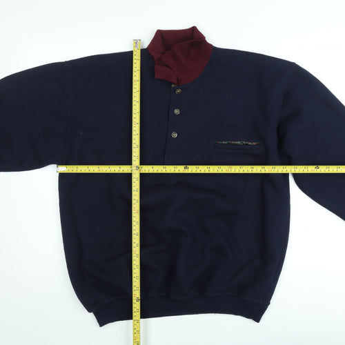 River Island Originals Men’s Navy Henley Sweatshirt L Fleece Cotton Blend