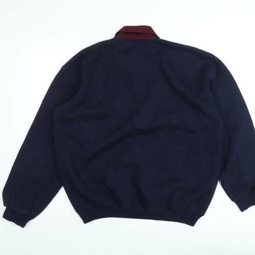 River Island Originals Men’s Navy Henley Sweatshirt L Fleece Cotton Blend
