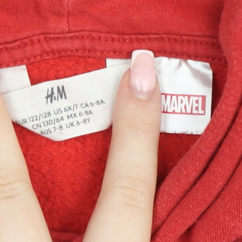 H&M Boys Red Marvel Superhero Hoodie 6-8 Years Pullover Fleece Sweatshirt