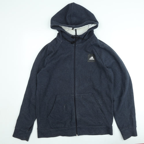 Adidas Men’s Blue Full Zip Hoodie L Sports Jersey Cotton Blend